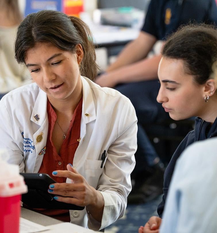 clinician and patient looking at information
